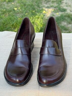 Clark’s Women’s Brown Leather Loafers with Wedge Heel